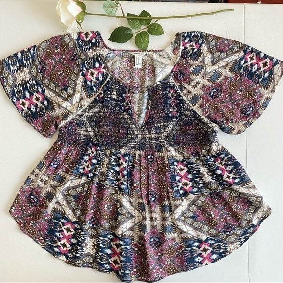 Forever 21 Boho Womens Top size Medium Fit Flare Southwest - Picture 3 of 11